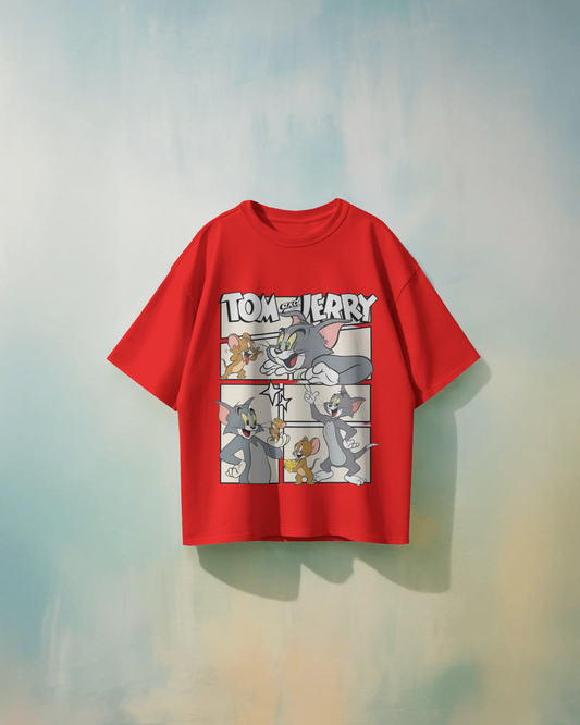 Tom & Jerry Oversized T-Shirt | Cartoon Oversized T-Shirt | Red Panda T-Shirt