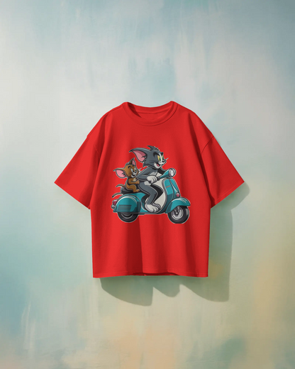 Tom & Jerry Cartoon Oversized T-Shirt | Cartoon Oversized T-Shirt | Red Panda T-Shirt